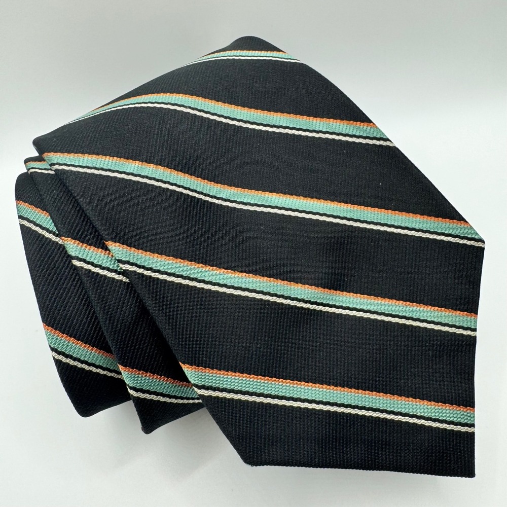 Polo Ralph Lauren Silk Tie Mens Navy Blue Orange Green Striped Regimental Luxury